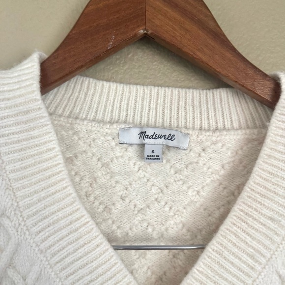 Madewell V Neck Boxy Wool Blend Cable Knit Sweater Vest Cream Size Small - Picture 3 of 6